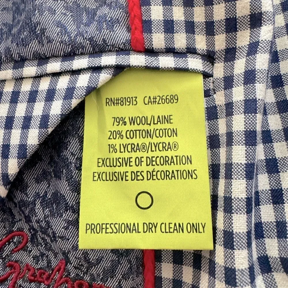 Robert Graham Casual 2 Button Navy/Cream Gingham Classic Fit Blazer Like New 36